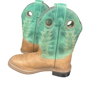 Smoky mountain kids SZ 12 Turquoise & Tan Leather Western Pull-On Boots